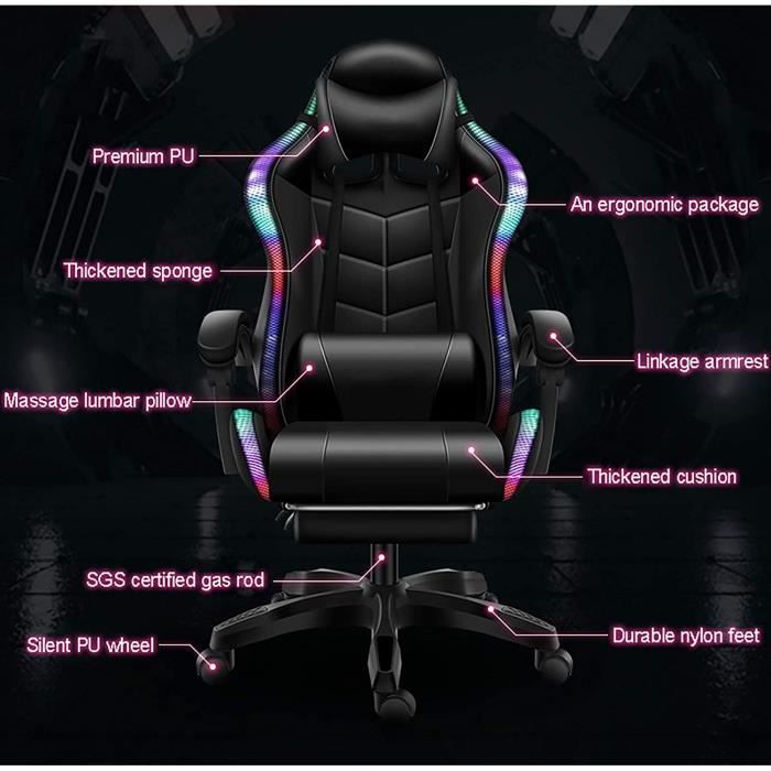 Chaise de bureau GAMING fauteuil gamer reposant style racing racer siège  revêtement synthétique noir et blanc - Cdiscount Maison