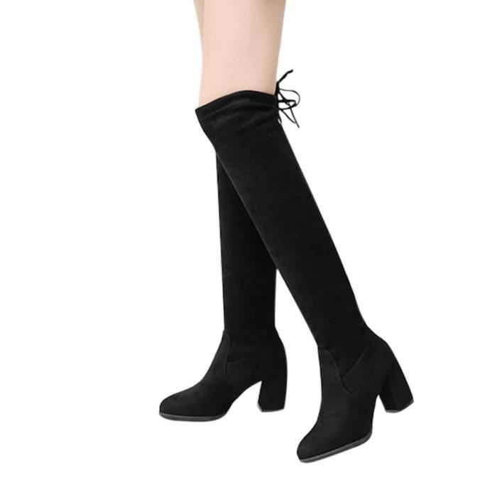 Femmes sur les bottes au genou lacets chaussures talons hauts