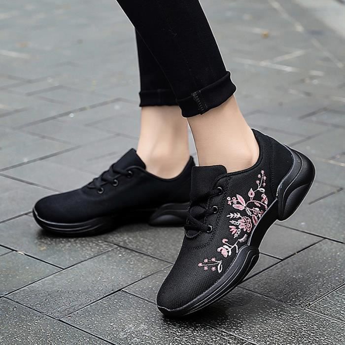 BASKET Femme Baskets Respirant Broderie Chaussures decontractees fashion noir GO Noir Cdiscount Chaussures