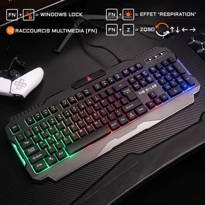 Pack Gaming G-Lab Helium 3 En 1 - Clavier Rétroéclairé, Souris 6400 DPI, Tapis | Pour PC, PS4, PS5, Xbox