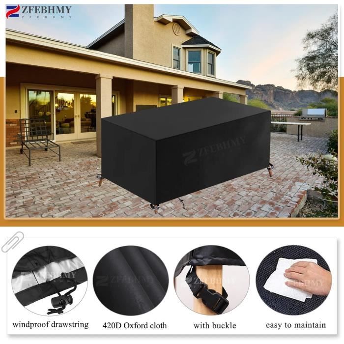 Housse Salon De Jardin,120x80x75cm Noir 420D Oxford For Protection Meubles Couverture De Jardin Pour Table Canapé Inclinable Chaises Housses De Meubles Bache Imperméable Résistance Au Vent Anti-UV