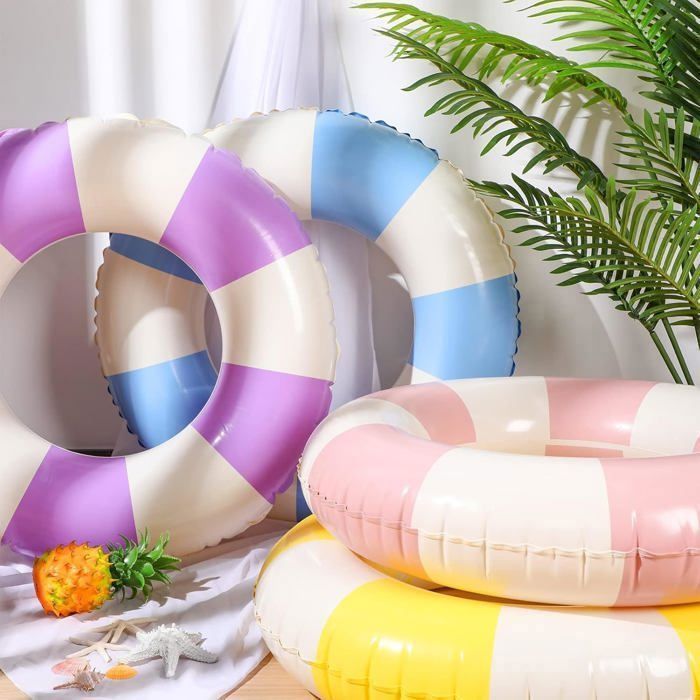 Anneau De Natation Gonflable Rayé 85 Cm – Bouée Pour Adolescents Et Adultes Jusqu’à 85 Kg – Idéal Pour Piscine, Plage Et Fêtes D’Été