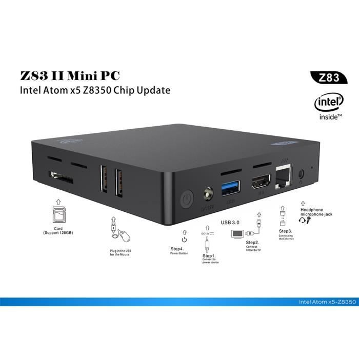 Z83II Mini PC UnitÉ Centrale-4 GB+64 GB-Intel3