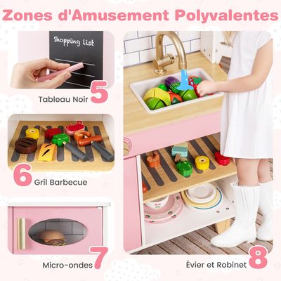 GOPLUS Ensemble de Cuisine pour Enfants de +3 Ans, Sons et Lumières Réels, Jouet de Cuisine en Bois pour Garçon et Fille, Noir - Jeux - Jouets