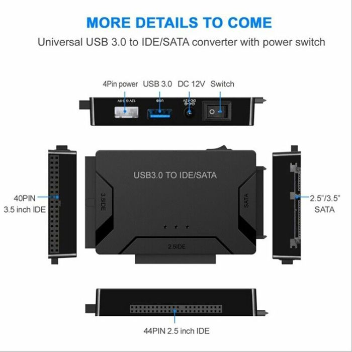 Adaptateur Alimentation IDE 12V/5V 2A Pour Disque Dur Externe - Convertisseur USB Vers Alimentation IDE - Noir