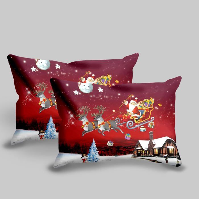 Parure De Lit Oduo Noël - Motif Père Noël - Microfibre - 3 Pièces Pour Lit 200x200 Cm - Housse De Couette Et 2 Taies D'oreiller