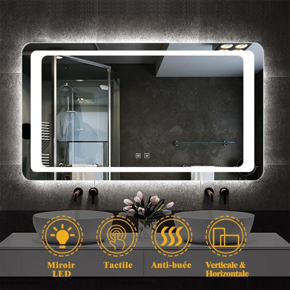 Aica Miroir Salle De Bain Anti Buee 140 X 80cm 40w Smd2835