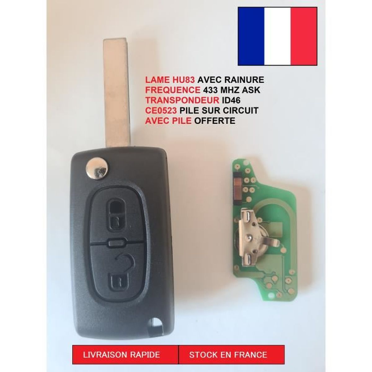 Coque de clé de voiture pliante flip modifiée pour Peugeot 307 107 207 407  Citroen C2 C3 Xsara Remote 2 Bouton Key Case Hu83 Blade