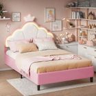 Lit enfant - HOFURNI - Lit princesse - 140x200 cm - Velours rose - LED réglables