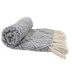RIDEAUDISCOUNT Fouta, Jeté de Lit, Plaid 100% Coton 120 x 150 cm avec Franges Jacquard Motif Géométrique Chevrons Bleu Foncé 120 x 150cm