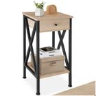 TABLE D'APPOINT - TECTAKE - Table d'appoint DAYTON en Bois et Acier avec 2 plateaux 1 tiroir - Bois Clair