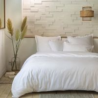 Parure de lit housse de couette avec taies d'oreiller 100% Percale de Coton 80 fils Blanc 240x260 cm