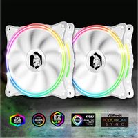 EMPIRE GAMING -Ventilateur de Boîtier PC Gamer 2x120MM - RGB Adressable LED PWM 3 pins 5 Volts Dual Loop - Silencieux - Blanc