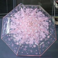 Lady parapluie pliant rose avec motif cerisier Transparent