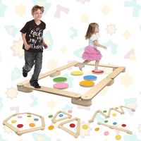 LZQ Poutre d'équilibre en bois avec 6 pierres d'équilibre pour enfants, Balance Board à combiner librement,Jouet Montessori à