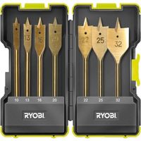 Coffret antichocs - RYOBI - 7 mèches plates pour perçage bois - Or - 10 à 32 mm