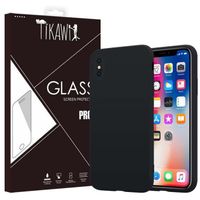 Tikawi Coque Iphone X / XS Silicone Noir + Verre trempé Tikawi [Gel Souple] [Haute Protection] [Anti-Rayure] [Fine et légère]