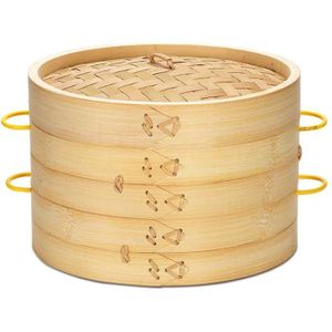 22cm Cuiseur vapeur en bambou 2 tailles 2 niveaux panier vapeur en bambou chinois riz naturel cuisson cuiseur avec couvercle nouveau 