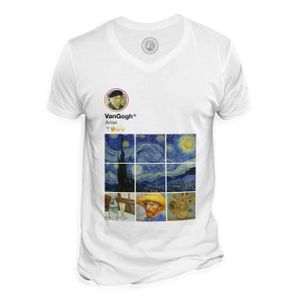 T-SHIRT T-shirt Homme Col V Van Gogh Réseaux Sociaux Peint