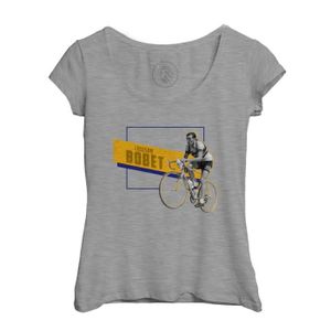 MAILLOT DE CYCLISME T-shirt Femme - Fabulous - Louison Bobet Vintage Vélo France Cyclisme Tour - Col Echancré - Gris