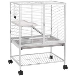 CAGE Cage pour rongeurs furet chinchilla plateforme rampe 2 portes biberon gamelle plateau étagère acier gris clair