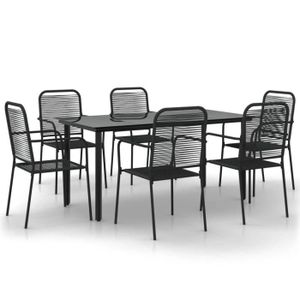 Ensemble table et chaise de jardin Ensemble à dîner de jardin 7 pcs Noir Corde de coton et acier - SALALIS
 - SP135292