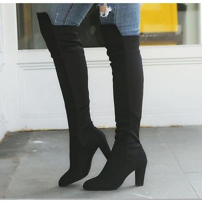 Sexy Bottes cuissardes haut femme a talon haut noir automne Boot fille bottes a talon femme pas cher hiver chaussure de ville Noir Cdiscount Chaussures