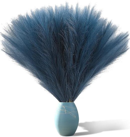 Herbe De La Pampa Artificielle - Lot De 6 Tiges - Décoration Boho Pour Vase - Bleu - 43 Cm
