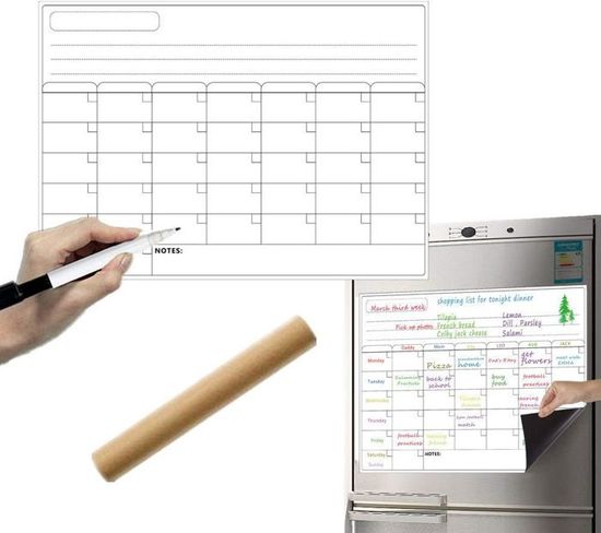 Tableau Repartition Des Taches Famille SKYCROO - Calendrier Magnétique Frigo (x3) - Planning Familial Semainier & Mensuel - Blanc Tableau Magnétique Frigo - 6