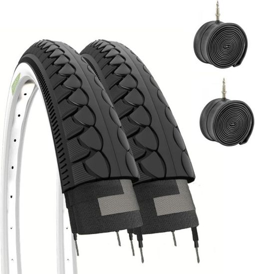 Ecovelò Pneus VTT 26x1.50 + Chambres à Air - Set De 2 Pneus Slick Blancs Noirs Pour Vélo Hybride