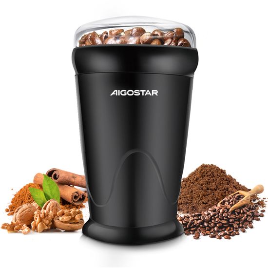 Moulin à Café électrique Aigostar Otto - 200W - Lames Inox - Capacité 75g - Pour Café, épices, Graines - Sans BPA