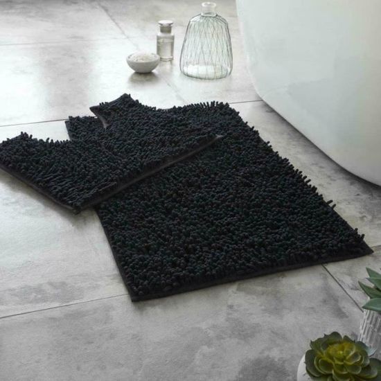Tapis De Bain Demi-rond En Microfibre Chenille - Super Absorbant, Antidérapant TPR, Lavable Machine - Tailles 40 à 60 Cm - Couleur Noir