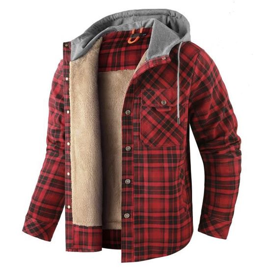 Chemise à Capuche à Carreaux Pour Homme - Style Bûcheron Décontracté - Manches Longues, Poche Poitrine - Tissu Léger