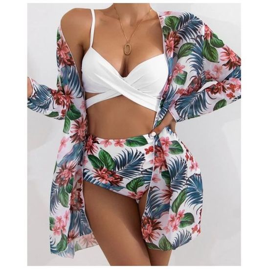 Maillot de bain 3 pièces pour femmes ensemble Bikini avec jupe String vêtements de plage d'été M Violet