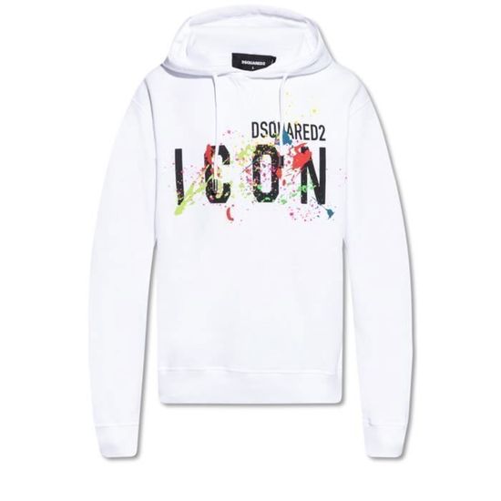 Sweat a capuche luxe iconique Dsquared2 Homme Blanc Col capuche Blanc Cdiscount Pret a Porter