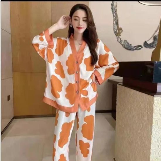 Pièces Ensemble Effet Pyjama Pyjama En Soie Glacée Pour Femme