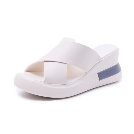Aanieshoeya Mules Femme Confort Sandales Élégantes Cuir Talon Haut Compensé Plateforme Été