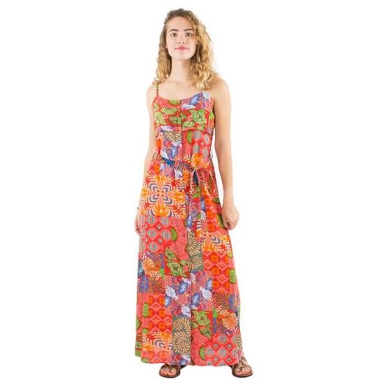 Robe longue imprim?� patch ethnique Coline Corail - Cdiscount Pr??t-?�-Porter