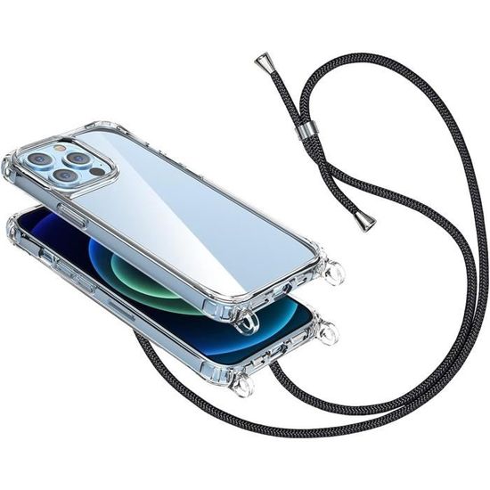 Coque Cordon pour iPhone 14 Pro Semi-rigide Lanière Tour du Cou 80cm