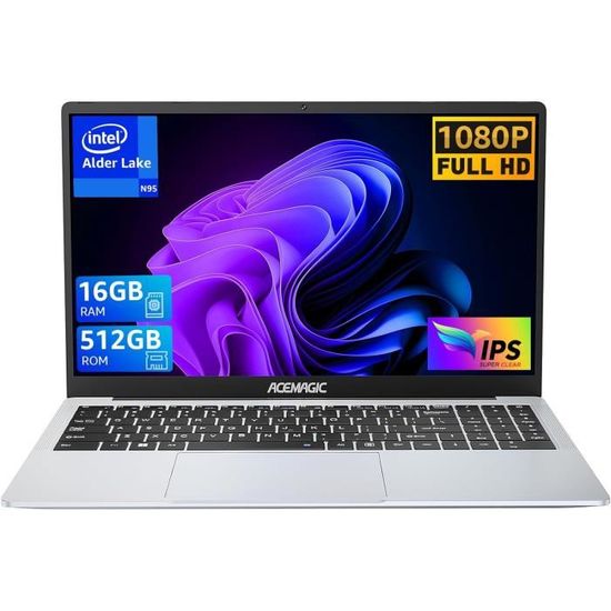 Ordinateur Portable 15,6" FHD PINSTONE | Processeur Alder Lake-N95, 16 Go RAM, 512 Go SSD | Touch ID, Webcam, Léger 1,5 Kg | Pour Bureautique Et Multimédia