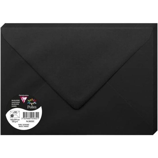 Lot De 50 Enveloppes Din Longues  Noir Avec Doublure En Soie Blanche