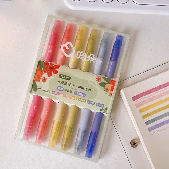 6 Surligneurs Design Panda – Couleurs Pastel, Pointe Biseau, Pour Notes Et Créativité
