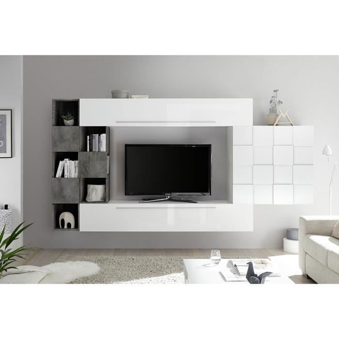 LUDOVICA 4 LAQUE BLANC ET OXYDE ENSEMBLE COMPOSITION MURALE MEUBLE TV TENDANCE