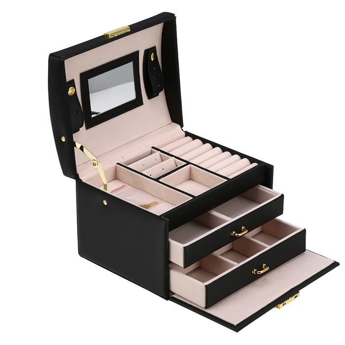 Boîte de rangement de bijoux à trois couches en PU armoire d'affichage de bijoux (noir) -SPR