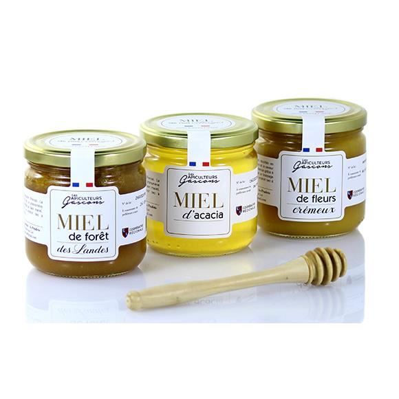 Assortiment de 3 Miels du Sud-Ouest + Cuillère Offerte ! - Origine France garantie !