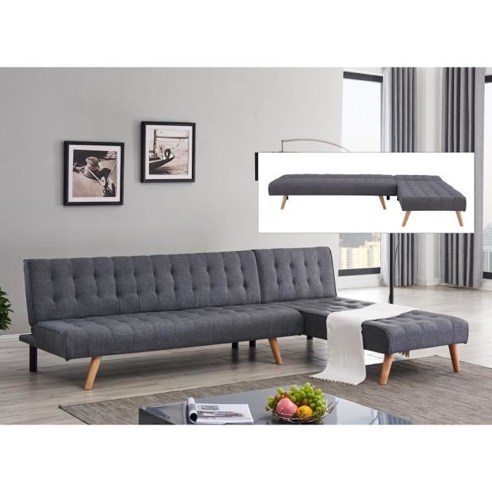 Canapé angle modulable et convertible en tissu gris foncé Rama
