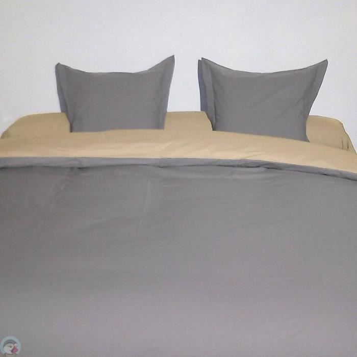 Housse de couette king size bicolore 280x250 cm gris clair/beige