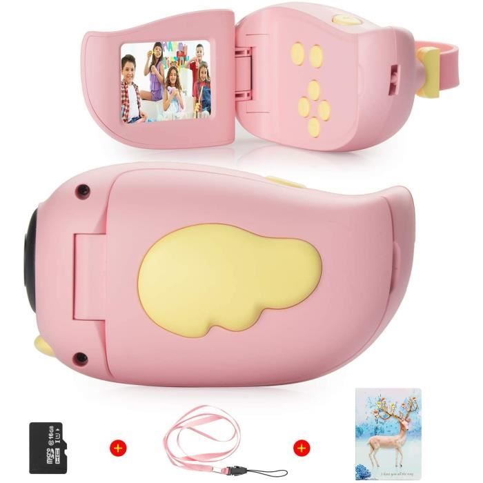 Appareil Photo Enfants, Écran HD de 2,0 Pouces,8 Mpixels, Enregistrement,16G TF Carte,5 Jeux,Cadeaux 3-8 Ans Filles Numérique Caméra