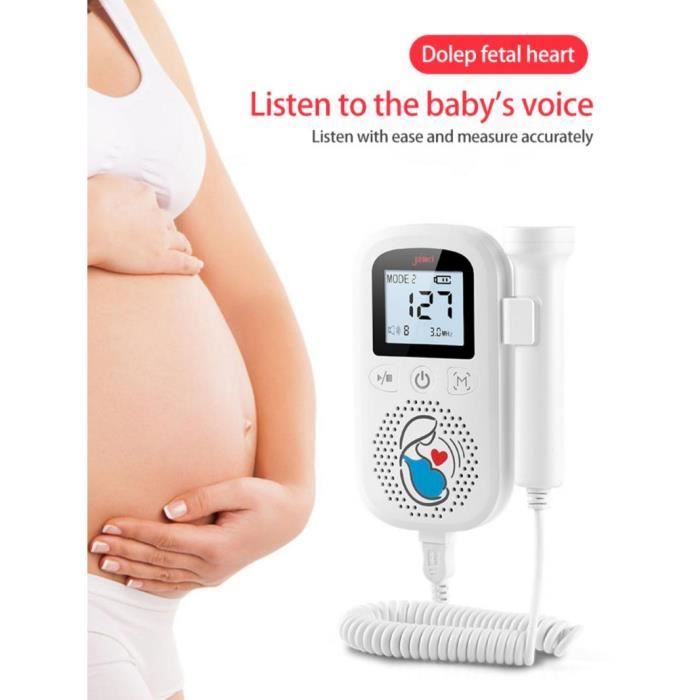 Doppler fœtal bébé moniteur - Détecteur de fréquence cardiaque prénatal sonar pour femmes enceintes - Sonde étanche et Affichage LED