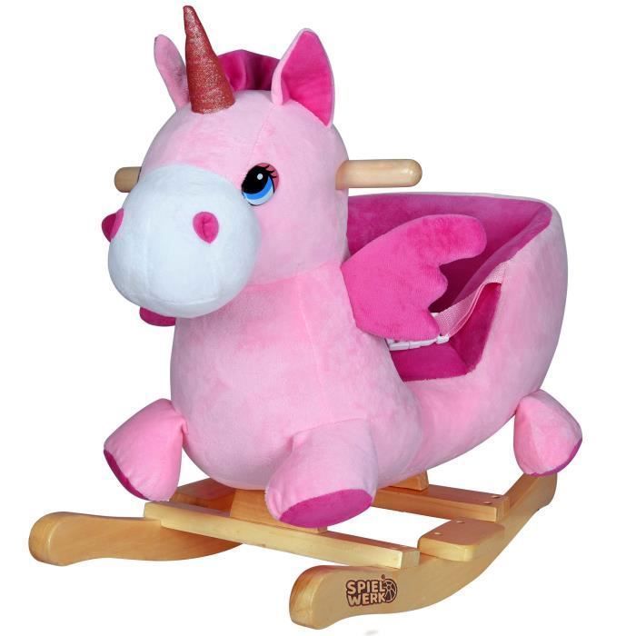 Licorne à bascule, animal avec ceinture de sécurité et fonction sonore, jeu de bascule pour enfant